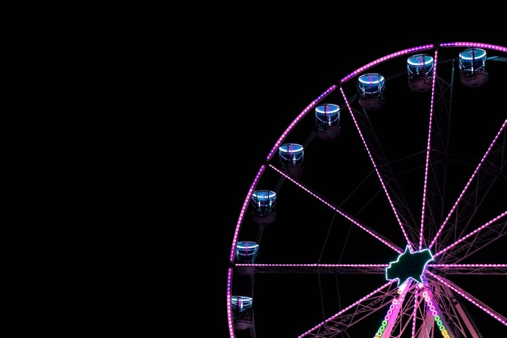 The Reef Eye Ferris wheel at night on the Western Lawn of the Cairns Esplanade