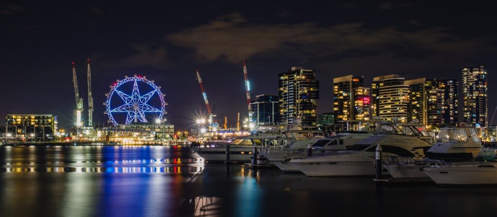 Sailboats docked on the Yarra River in Melbourne