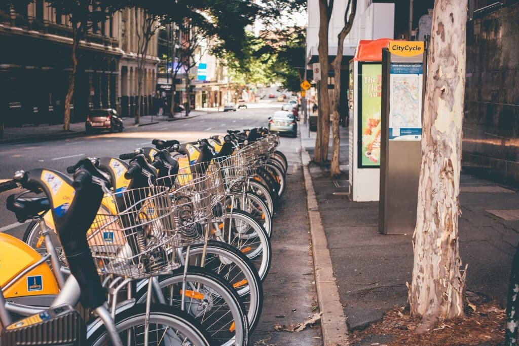 a bike-sharing station by citycycle in brisbane, australia