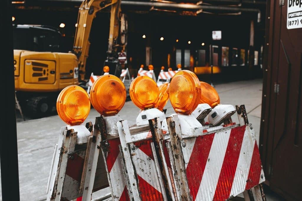 construction barricades set aside on a construction site