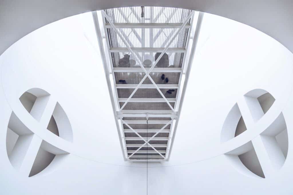 A worm's eye view of the ceiling of the San Francisco Museum of Modern Art in San Francisco, California.