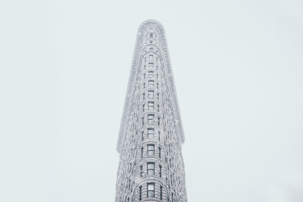 A worm's eye view of the Flatiron Building in New York City