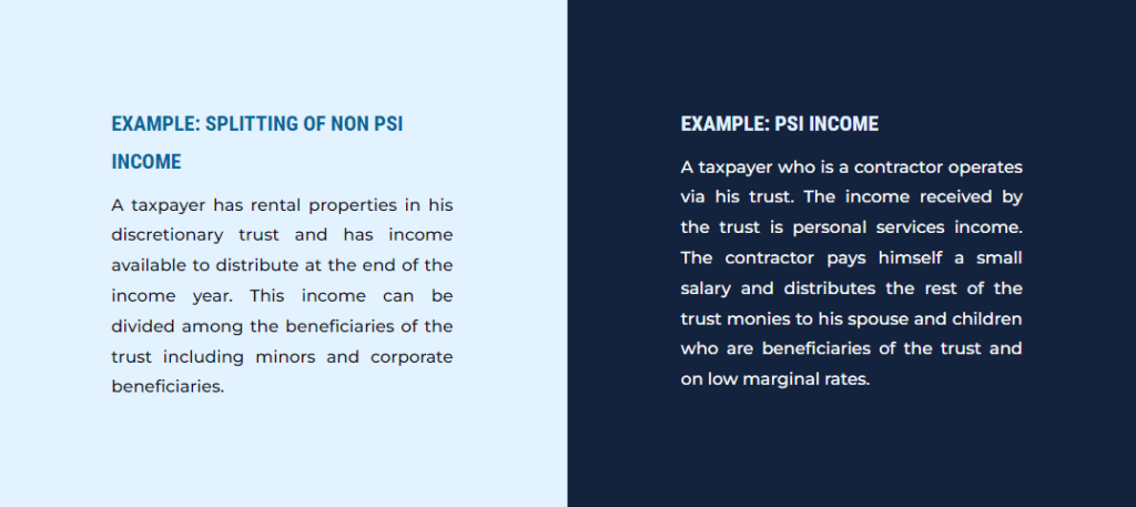 income splitting table for psi income under trust tax
