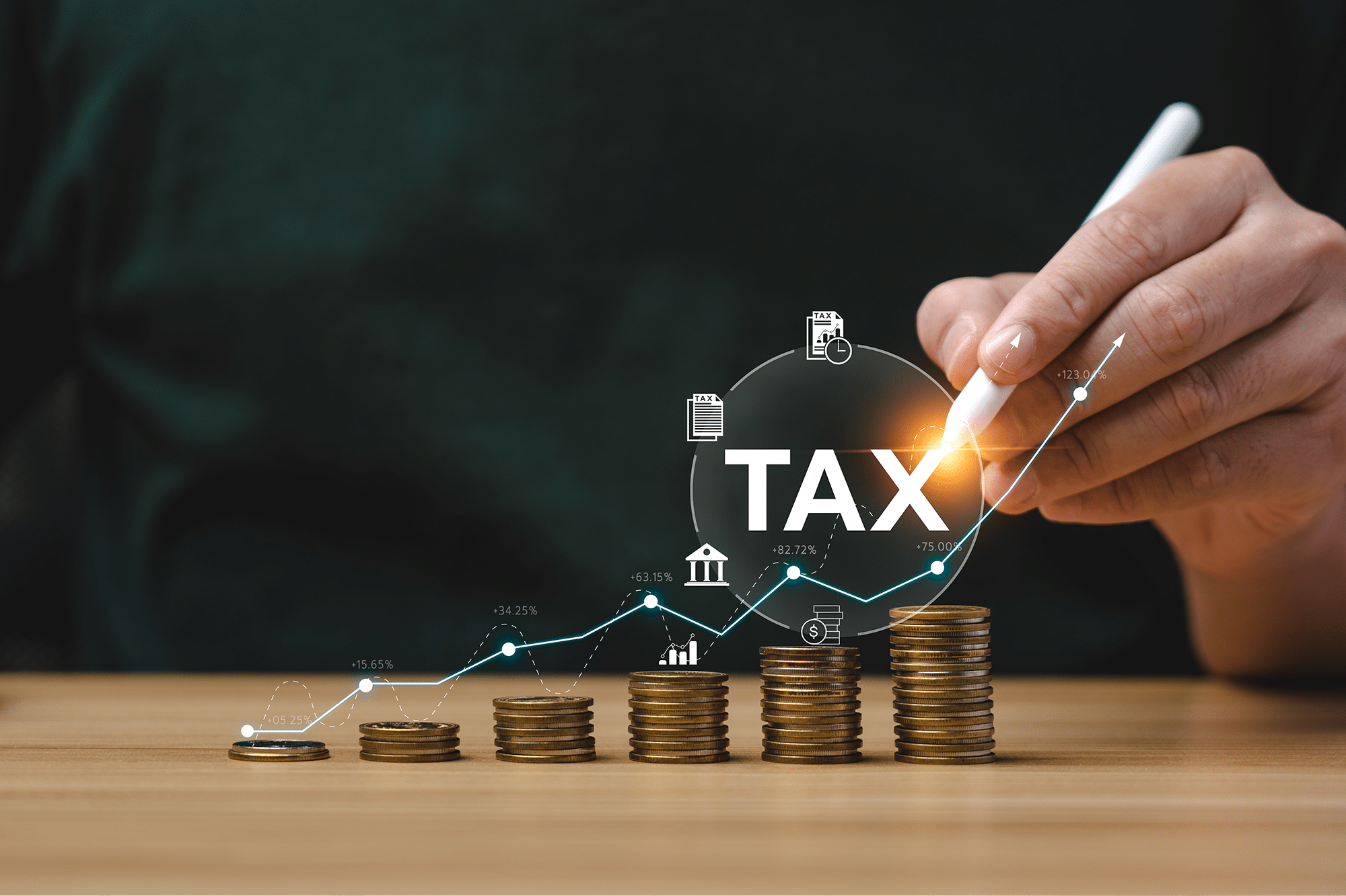 Tax deduction planning concept. Expenses, account, VAT, income tax, and property tax, pay tax.