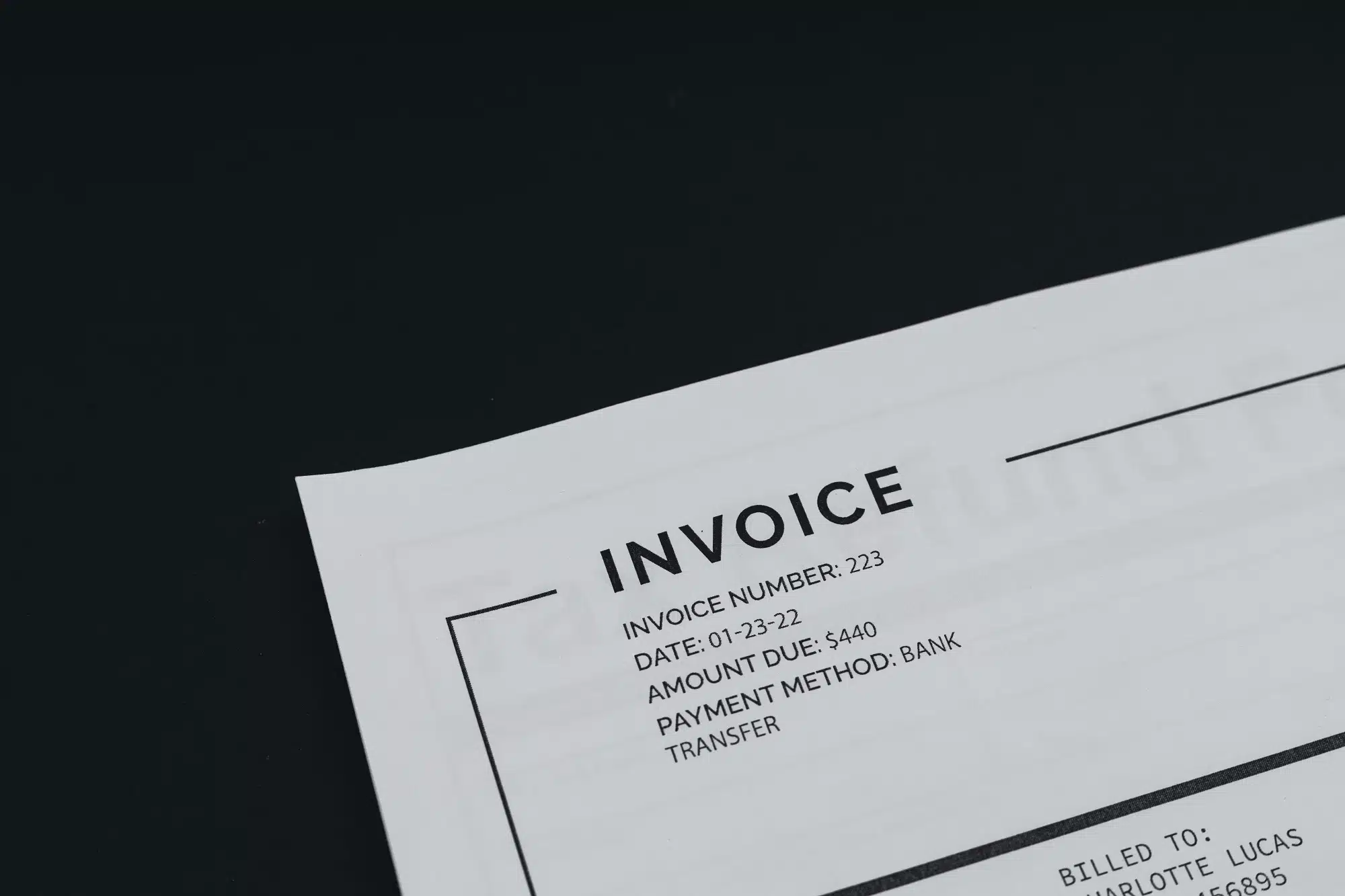 A partial shot of an invoice.