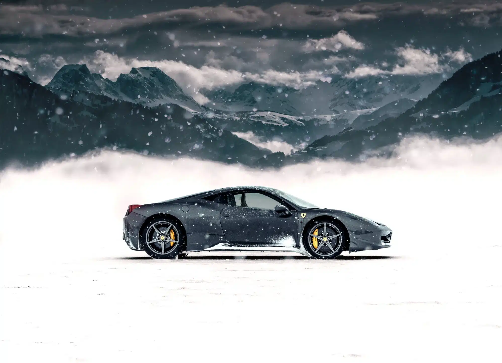 A car on snow, representing the concept of luxury car tax.