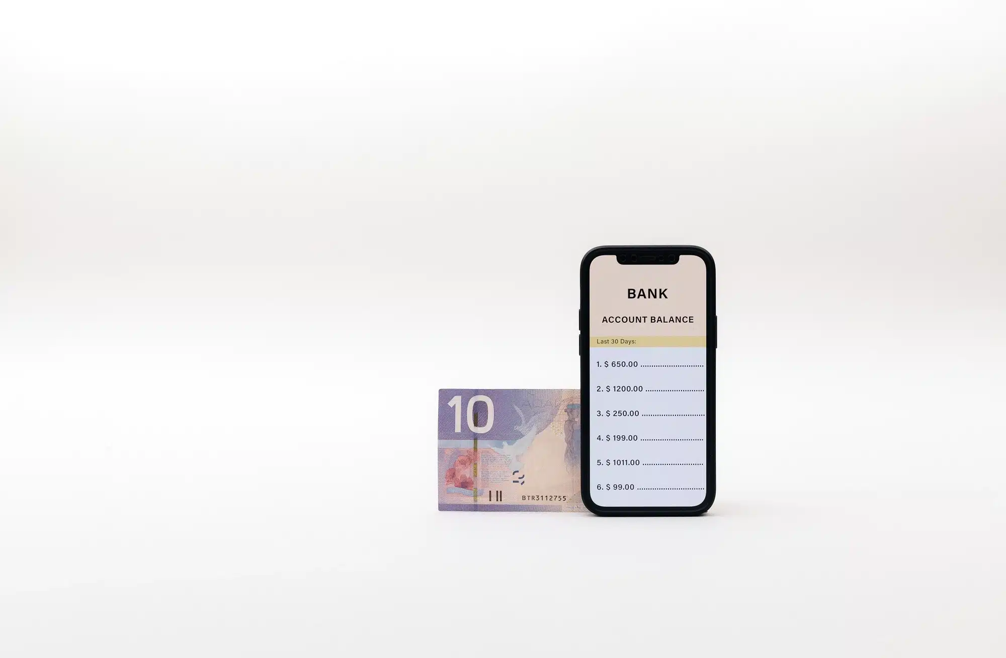 A mobile phone and a bill, representing the concept of source of income.