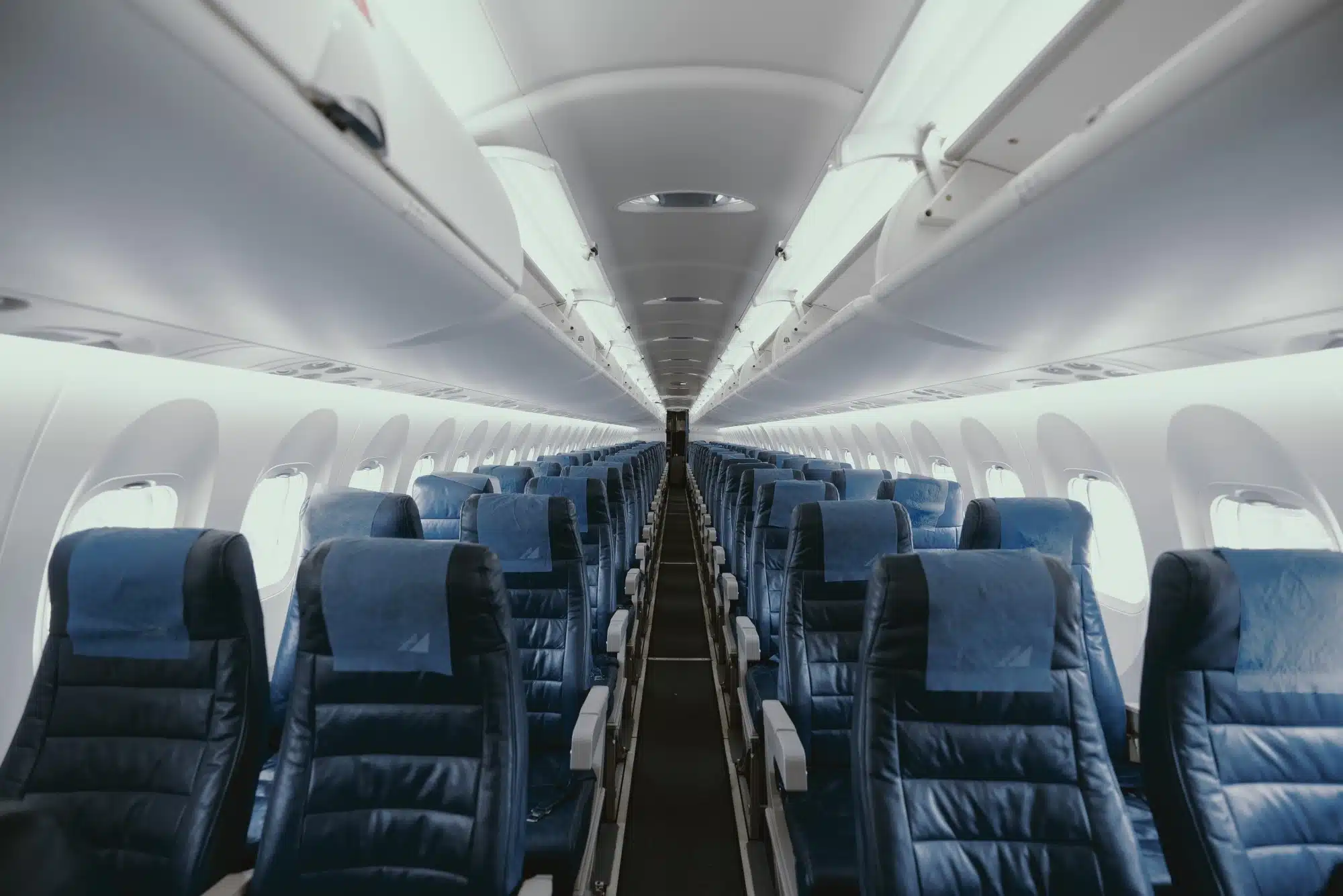 Inside an empty plane.